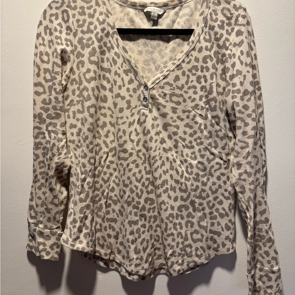 Lucky Brand Beige Leopard Waffle Knit Long Sleeve Top
